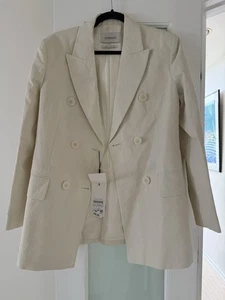 Massimo Dutti Limited Edition Crème Leinen Zweireiher Blazer Gr. 8 Neu mit Etikett - Bild 1 von 4
