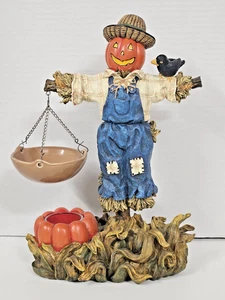 Estatuilla portavelas de espantapájaros calabaza otoño cuervo cosecha rústica decoración de Halloween - Imagen 1 de 8