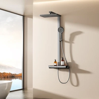 Duschsystem Mit Thermostat Duscharmatur Regendusche Duschset EMKE Gunmetal Grau - Bild 1 von 4