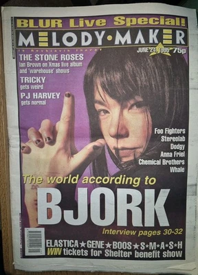 Bjork MELODY MAKER UK MAGAZINE  05-24-1985 PJ Harvy,Stones Roses,Foo Fighters  - Image 1 of 4