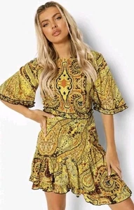 NEW Yellow Floral Ruffle Tea Dress Size 14 Lightweight - Picture 1 of 7