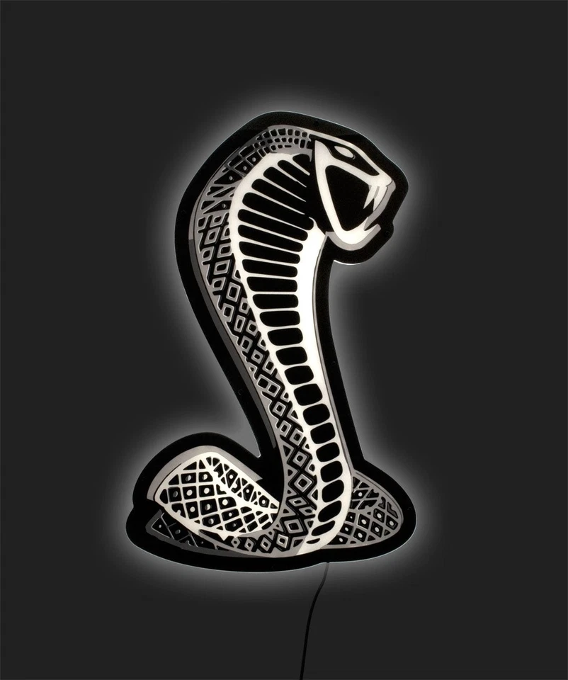 Letrero de pared de garaje delgado con luz LED para Ford Mustang Shelby Cobra Snake 20" x 13" Foto 1 de 4