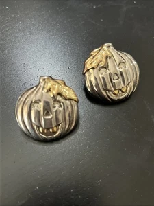 Vintage 90er Silber & Gold Ton Kürbis Jack-O-Laterne Halloween Ohrringe Set - Bild 1 von 6