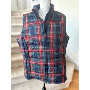 Talbots Navy & Red Tartan Plaid Down Fill Puffer Vest - Picture 1 of 7
