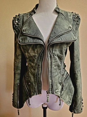 Chaqueta Double Zero Mujer S Gótico Punk Remache Cremallera Tachonada Ropa Exterior Motocicleta Foto 1 de 4
