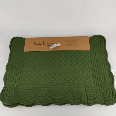 Set of 6 Nicole Miller Quilted Placemats 13 x 19 Rectangular Green - Image 1 of 4