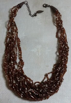 Collar Coldwater Creek Coppertone Metal Blanco y Ámbar Vidrio Semilla 21.5" Foto 1 de 4