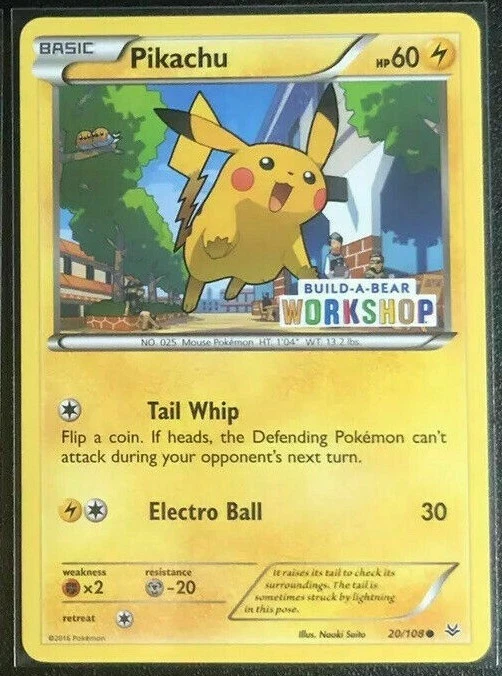 STAMPED Pikachu Build-A-Bear Workshop Exclusive Promo Pokemon 20/108 Non-Holo LP - Image 1 of 1