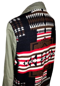 T&S Military Green Army Jacket w Native American Print Sweater Back Women's Sz L - Picture 1 of 9