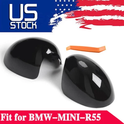 Gloss Black  Mirror Cover Cap 2Pcs Fits Mini Cooper R55 R56 R57 R58 R59 R60 R61 - Image 1 of 4