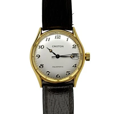 Croton Aquamatic Vintage Swiss Made 1970's Gold Plated White Dial Wrist Watch - Image 1 of 4