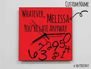 Custom Name Whatever, you're late anylowy/Rojo cuadrado - Reloj de pared - Imagen 1 de 4