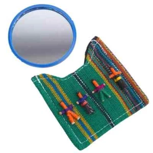 Worry Dolls Compact Mirror on case covered with Traditional Mayan Fabric - Picture 1 of 7