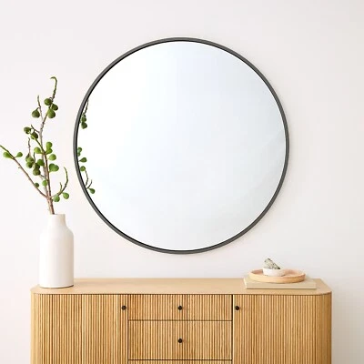 NEW West Elm Black Circle Round Matte Framed Boho Wall Entry Mirror - 24" x 24" - Image 1 of 4