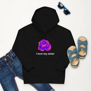 Kids eco hoodie: Rose print, I love my sister - Picture 1 of 7