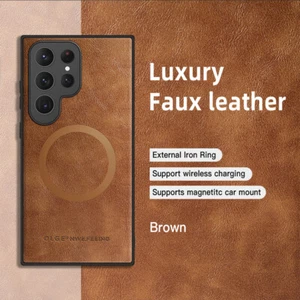 Luxury Leather Mag Safe Magnetic Case For Samsung S25 Ultra/S24 FE/S23/S22/S21 - Picture 1 of 15