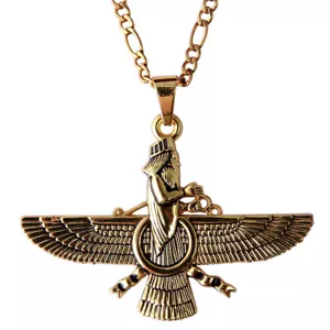 Große Gold Pt Perser Farvahar Faravahar Halskette Kette Persien Farsi Geschenk Kunst - Bild 1 von 10