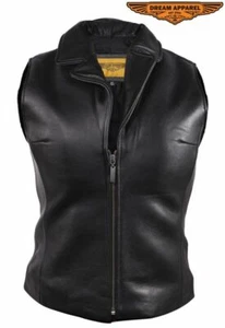 Chaleco de cuero de motocicleta para mujer cuello clásico con cremallera cierre negro sólido XS, 2XL - Imagen 1 de 7