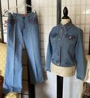 Very Vera Wang Wom 8 VTG Y2K Sequin Embellish Wash Denim Boutique Jacket+Jeans