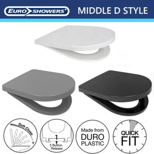 NEW Rainbow MIDDLE D SHAPE Toilet Seat WHITE/GREY/BLACK Soft Close Quick Release - Picture 1 of 18