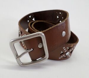 American Eagle Outfitters Leather Belt 34 36 38 M Studded Rhinestone Bling Brown