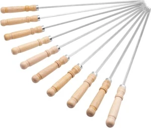 16" Stainless Steel Shish Kebab Skewers Bbq Wood Handle Heat Resistant 10 Pcs - Picture 1 of 5