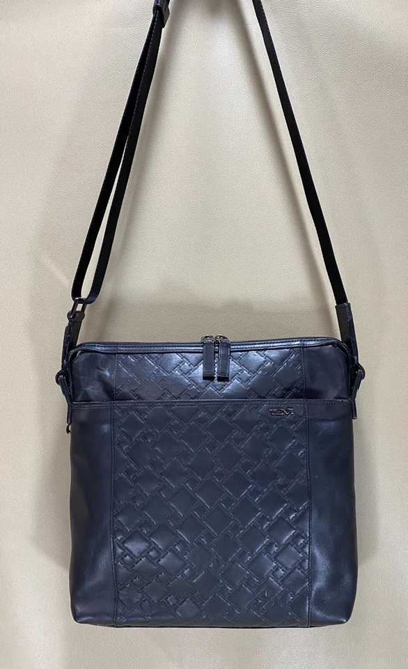 Preowned Tumi Ticon Crossbody Top Zip Black Leather Bag Tablet Case 31103DT - Image 1 of 4