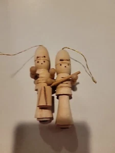 Wooden Carved Ornaments Drummer(no Drumsticks) And Flute - Picture 1 of 6
