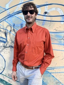 Camisa de algodón Versace clásica V2 vintage para hombre talla 42 audaz años 90 naranja óxido rara - Imagen 1 de 24