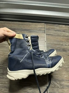 Y-3 by YOHJI YAMAMOTO Size 10.5 Navy Leather & Mesh White Sole Combat Boots - Picture 1 of 9