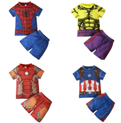 2 piezas de pijamas cortos para niños Iron Man Hulk Spiderman ropa de dormir conjuntos a juego 1-8 años Foto 1 de 4