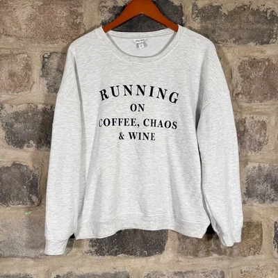 Nine West Gray Crewneck Sweatshirt Running on Coffee Chaos & Wine Size Large - Image 1 of 4