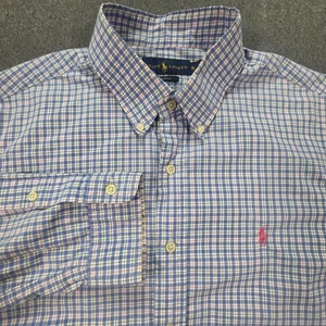 Ralph Lauren Shirt Mens XL Long Sleeve Button Plaid Checkered Pink Pony Slim - Picture 1 of 6