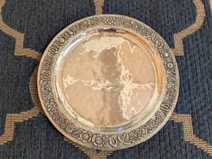 BIG MEXICO TAXCO FOLKART VIGUERAS HAND WROUGHT STERLING SILVER PLATTER 737 GRAMS - Picture 1 of 17