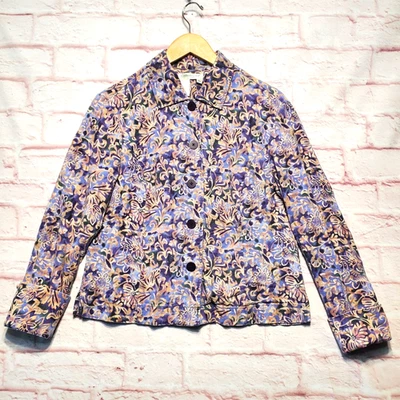 Chaqueta Coldwater Creek para mujer pequeña pequeña mezcla de lino blazer floral con botones Foto 1 de 4