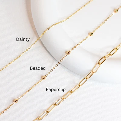 Collar enchapado en oro de 14k, cadena delicada, cadena con cuentas, collar de cadena con clip Foto 1 de 4