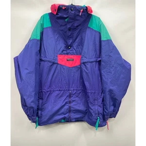 VTG Columbia Anorak 1/4 Zip Pullover Jacket Mens Large Purple Aqua Retro Ski - Picture 1 of 9