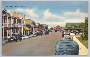 1940s Westerly, RI - Watch Hill - Bay Street Shops, Rhode Island, Linen Postcard - Picture 1 of 2