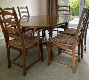 ERCOL Extendable Dining Table, 2 Carvers, 4 Ladder Back Chairs - Great Upcycle! - Picture 1 of 15