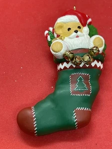 Vintage Hallmark Keepsake Ornament 1996 Santa Bear In Stocking 3.5” - Picture 1 of 4