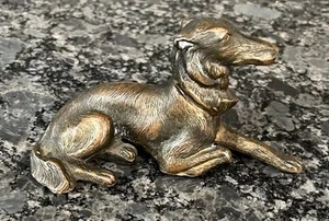 Vintage Bronze Reclining Borzoi Dog Figurine 2” x 3 5/8” - Picture 1 of 6