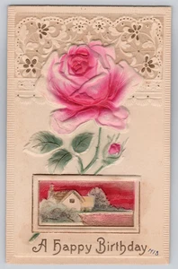 Birthday Postcard Pink and Red Roses Bouquet German DB Posted 1913 - Picture 1 of 3