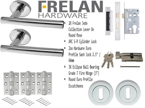 Frelan Beschlag Hebel auf runder Rose Eurozylinder Innentürgriffpaket - Bild 1 von 6