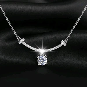 2 Ct Certified Treated Off White Diamond Solitaire Chain Necklace,925 Silver - Picture 1 of 6