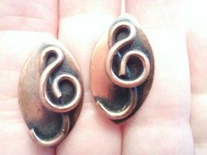 Vintage Solid Copper treble clef Music Musical Notes Screw Back Earrings - Picture 1 of 9