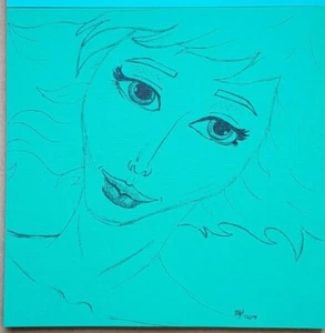 Original hand drawn Art sketch drawing custom - Woman underwater big eyes mermai - Picture 1 of 3