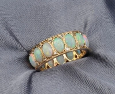 Oval Cut Simulated Fire Opal Women's Pretty Eternity Ring 14k Yellow Gold Plated - Image 1 of 4