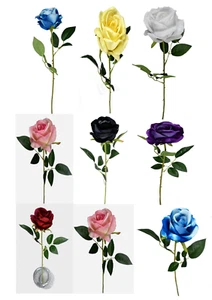Bocciolo di rosa singolo artificiale con stelo fiori di seta finto bouquet matrimonio festa casa - Foto 1 di 10