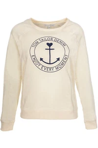 Suéter de algodón manga larga cuello redondo beige talla M XL - Imagen 1 de 4