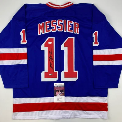 Autographed/Signed Mark Messier New York Blue Hockey Jersey JSA COA Auto - Image 1 of 4